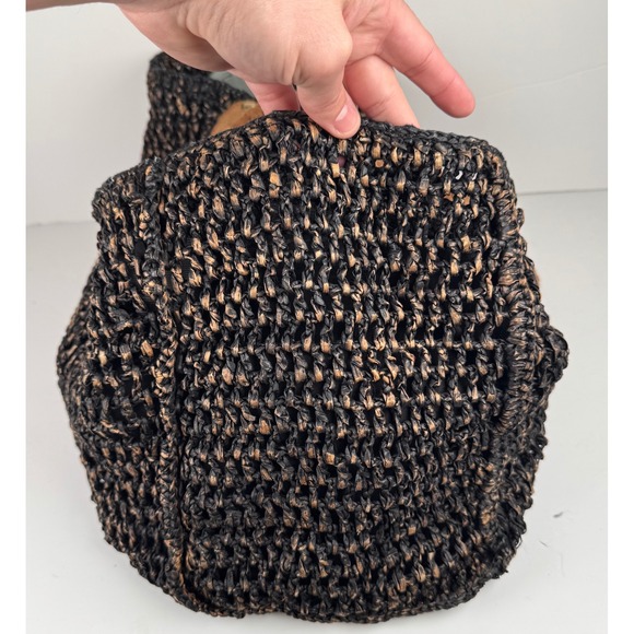 Free‎ People Getaway Tote Bag Purse Large Woven Braided Raffia Black Tan Casual - Picture 4 of 7